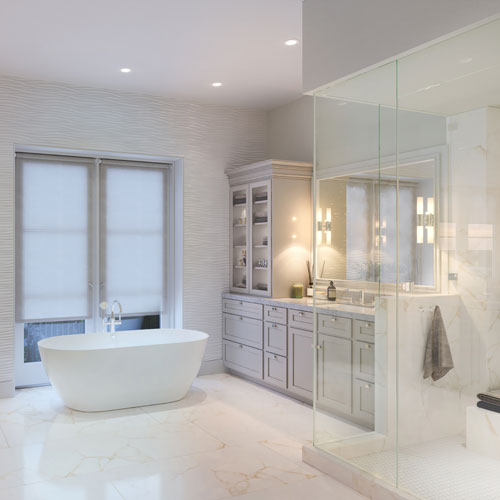 Wellington bathroom with freestanding tub and glass shower